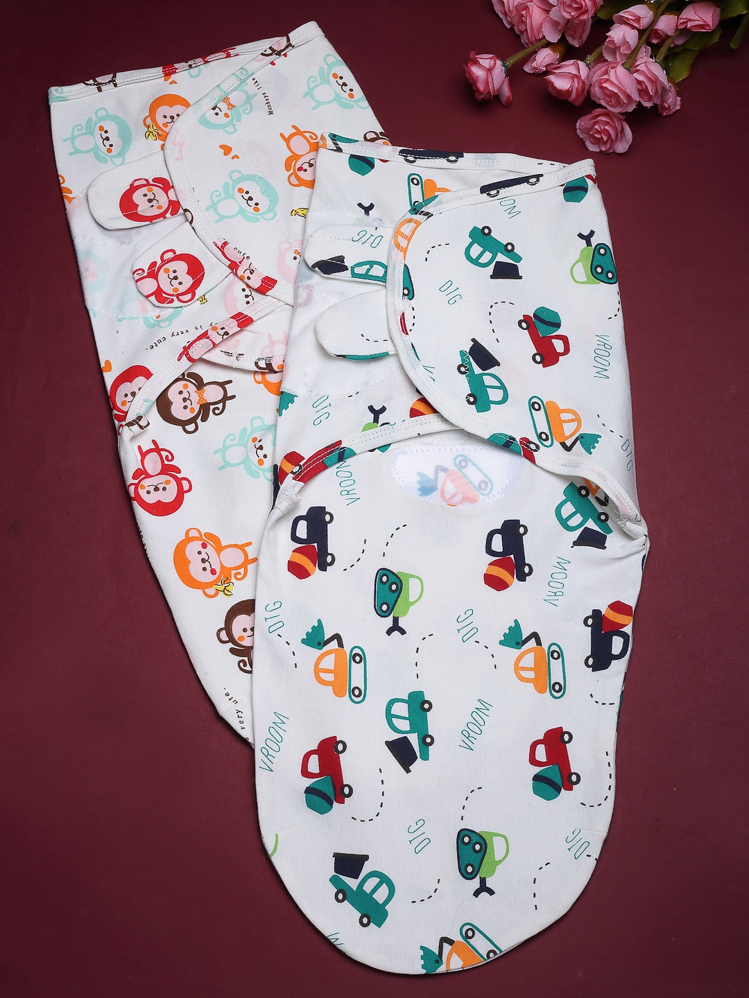 Babymoon Infants Set Of 2 Printed Cotton Adjustable Swaddle Wrap, Multi