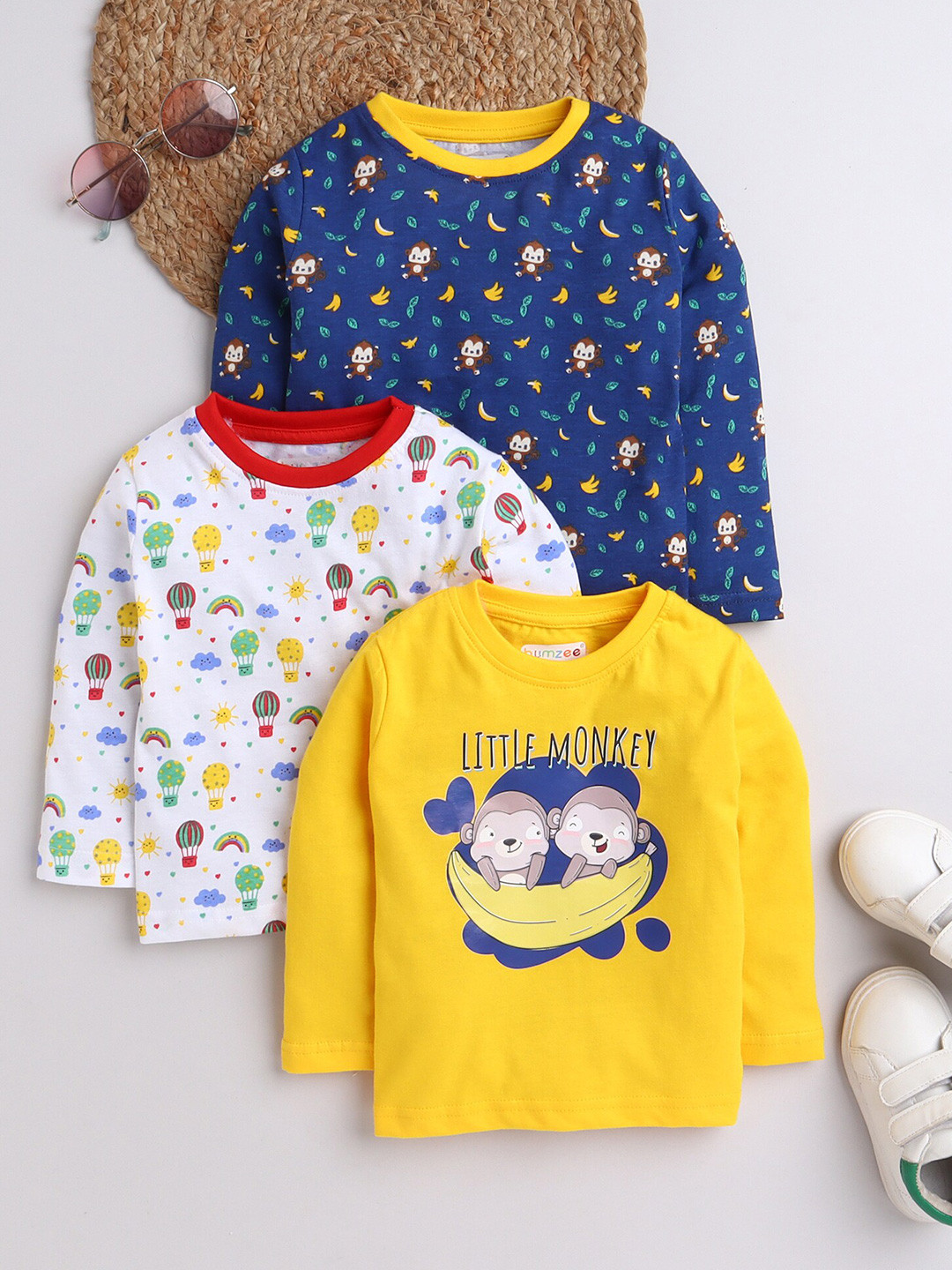 

BUMZEE Boys Set Of 3 Blue & Yellow Printed T-shirt
