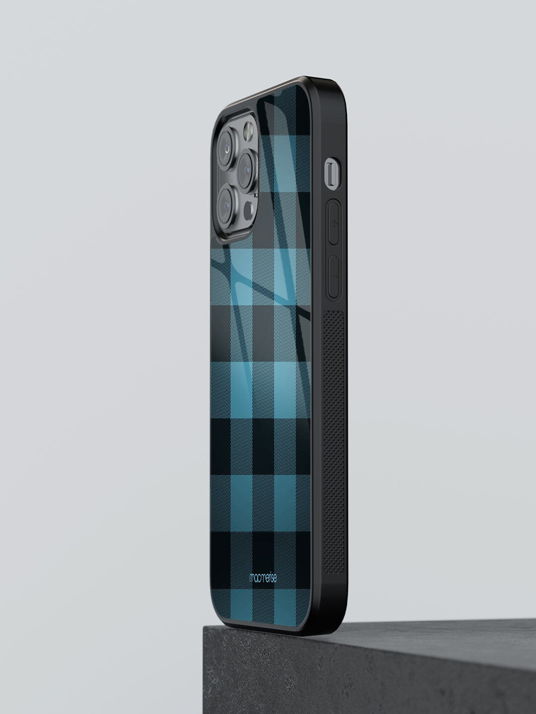

macmerise Blue & Black Printed Glass iPhone 13 Pro Max Back Case