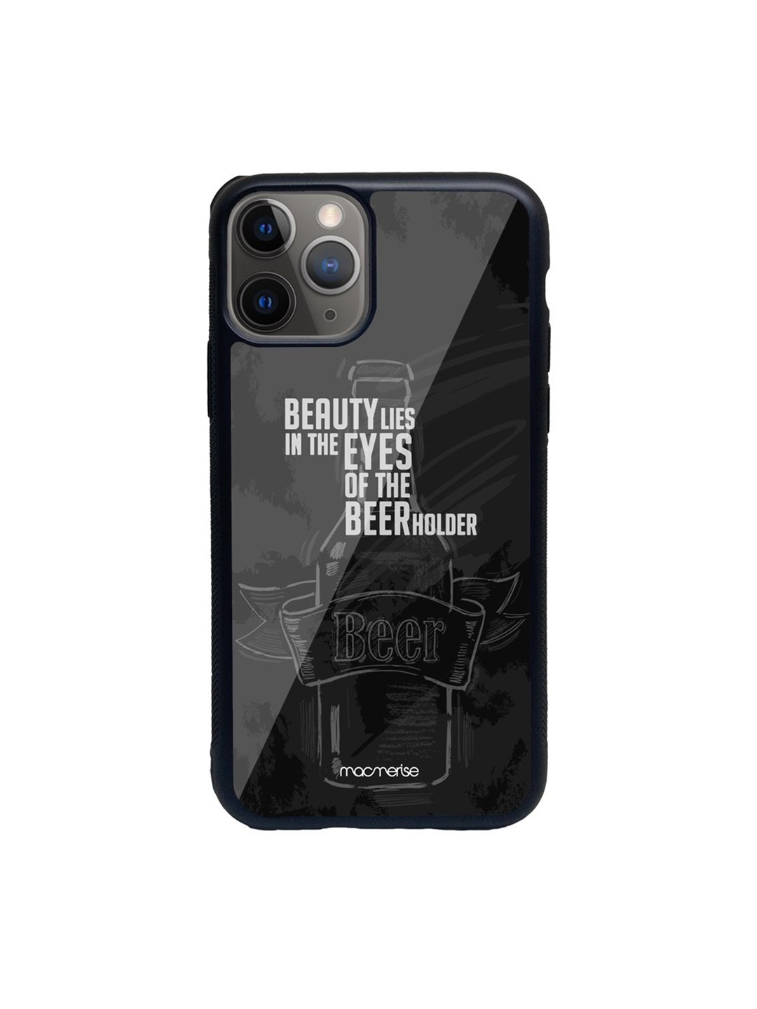 

macmerise Black Printed Glass iPhone 11 Pro Back Case