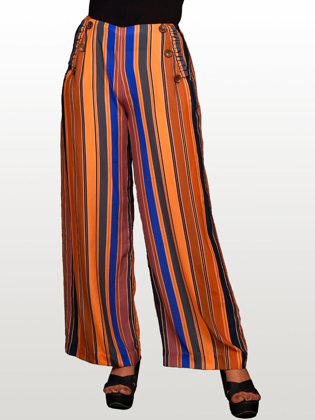 

Hencemade Women Multicoloured Striped Relaxed Loose Fit High-Rise Trousers, Multi
