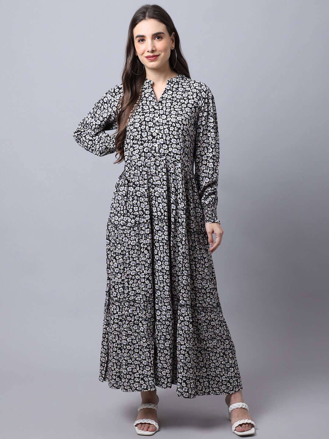 

Cantabil Black & Grey Floral Maxi Dress