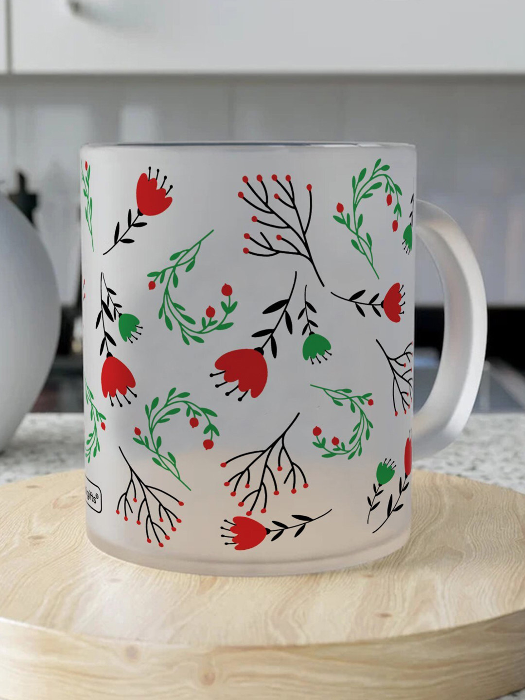 

Indigifts Floral Printed Frosted Coffee Mug, Red