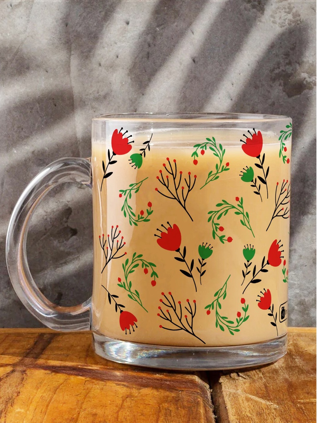 

Indigifts Floral Print Transparent Coffee/Tea Mug 325 ML