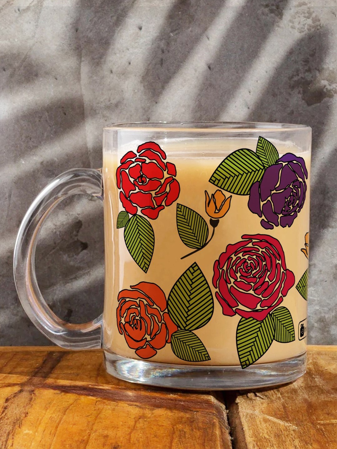 

Indigifts Floral Print Transparent Coffee/Tea Mug 325 ML