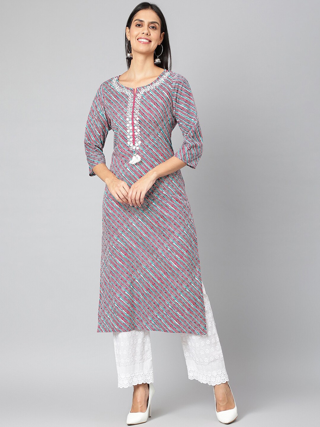 

JAIPUR ATTIRE Women Red & Blue Striped Kurta