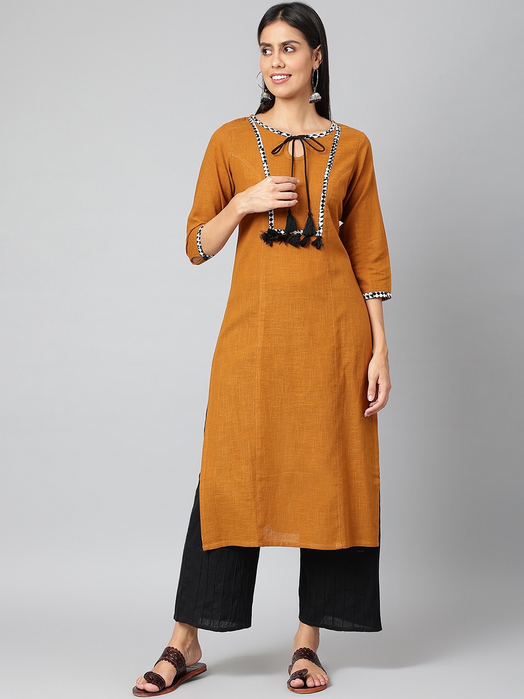 JAIPUR ATTIRE Women Brown Keyhole Neck Kurta