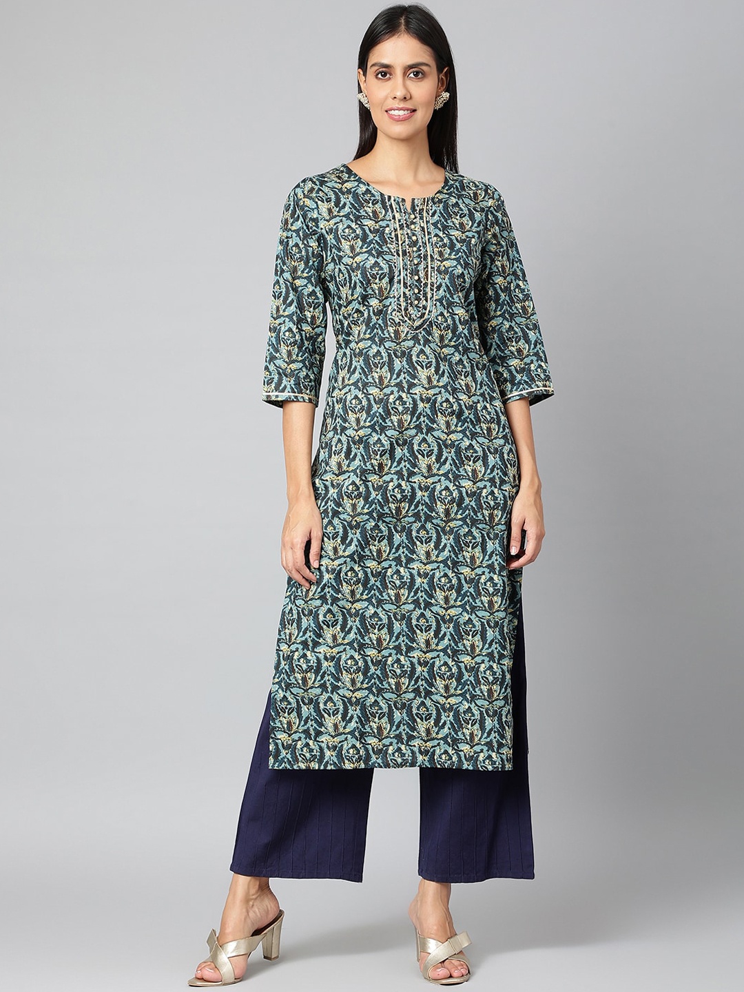 

JAIPUR ATTIRE Women Green Ethnic Motifs Printed Cotton Kurta