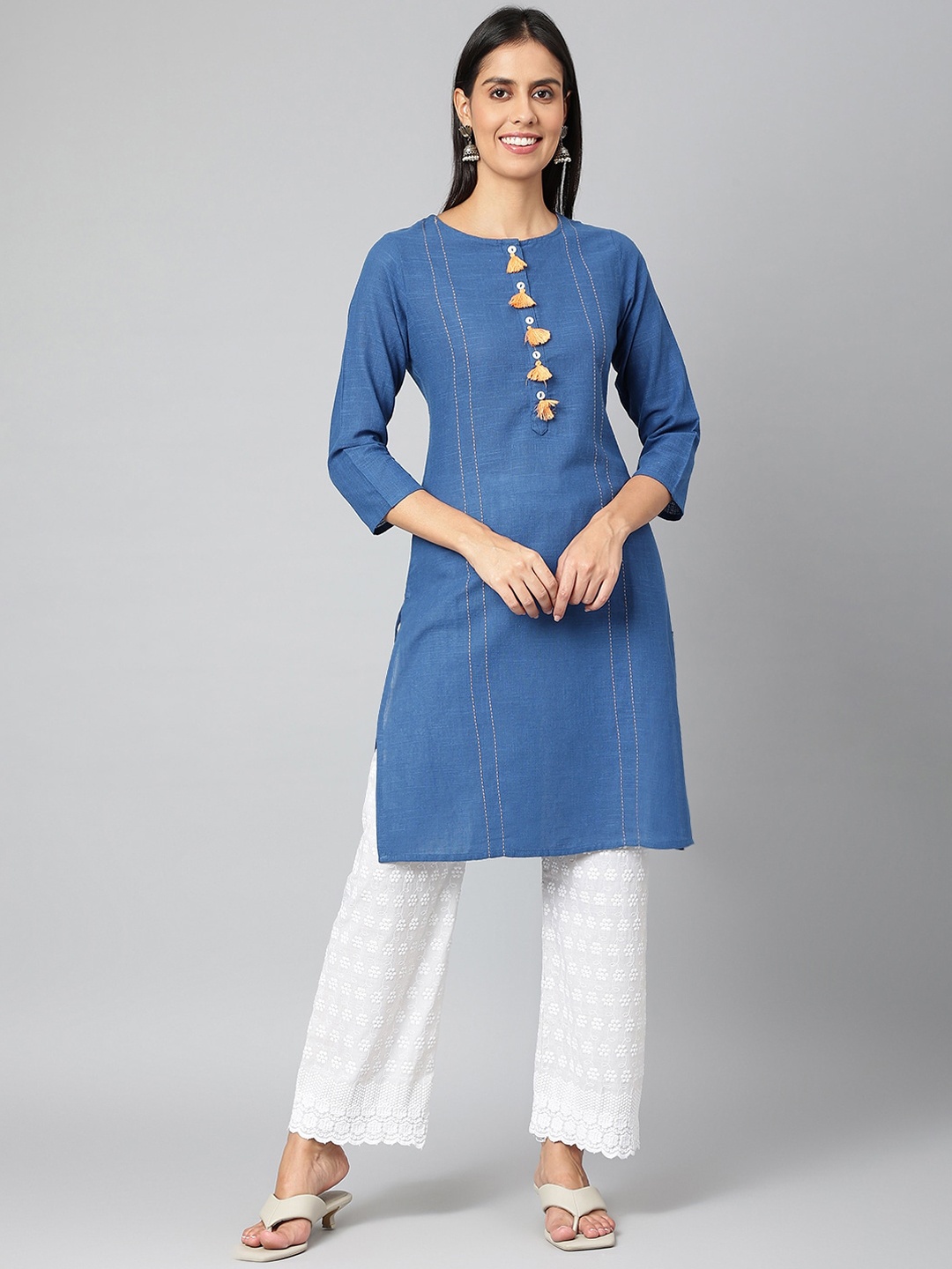 

JAIPUR ATTIRE Women Blue Thread Work Kurta