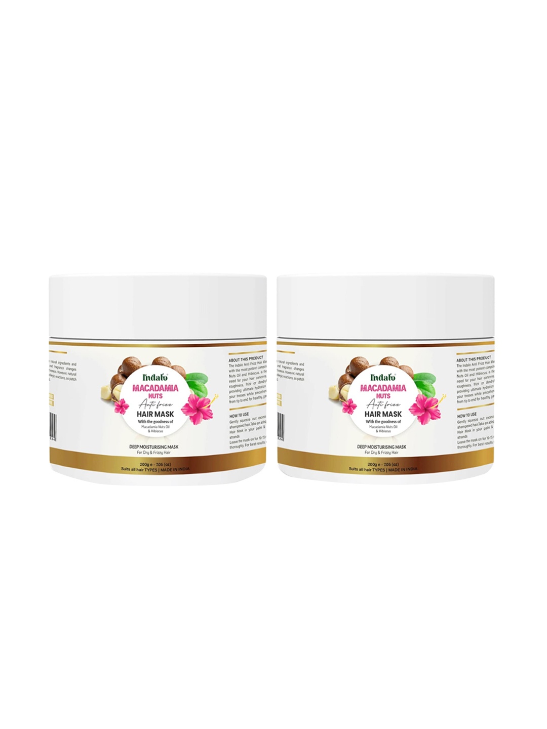 

INDALO Set Of 2 Macadamia Nut Oils & Hibiscus Anti-Frizz Hair Mask 400gm, White