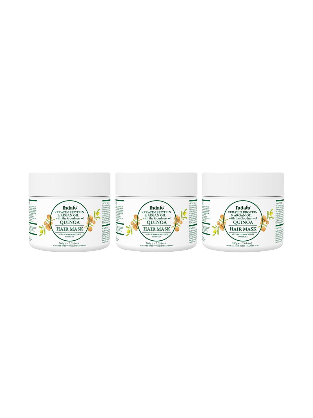 

INDALO Set Of 3 Quinoa Hair Mask with Keratin Protein & Argan Oil - 200g Each, White