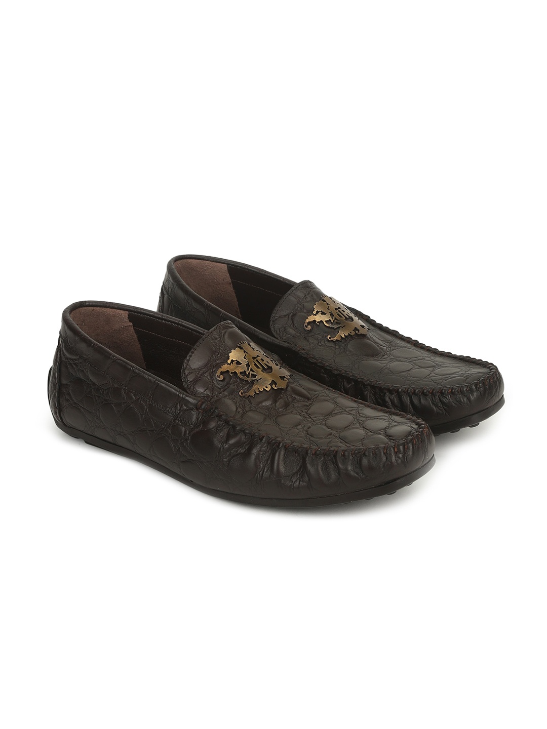 

JOHN RICHARDO Men Textured Leather Loafers, Brown