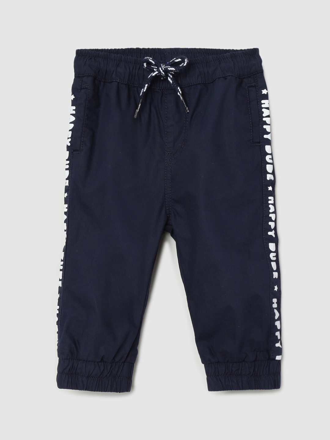 

max Infants Boys Navy Blue & White Solid Pure Cotton Joggers
