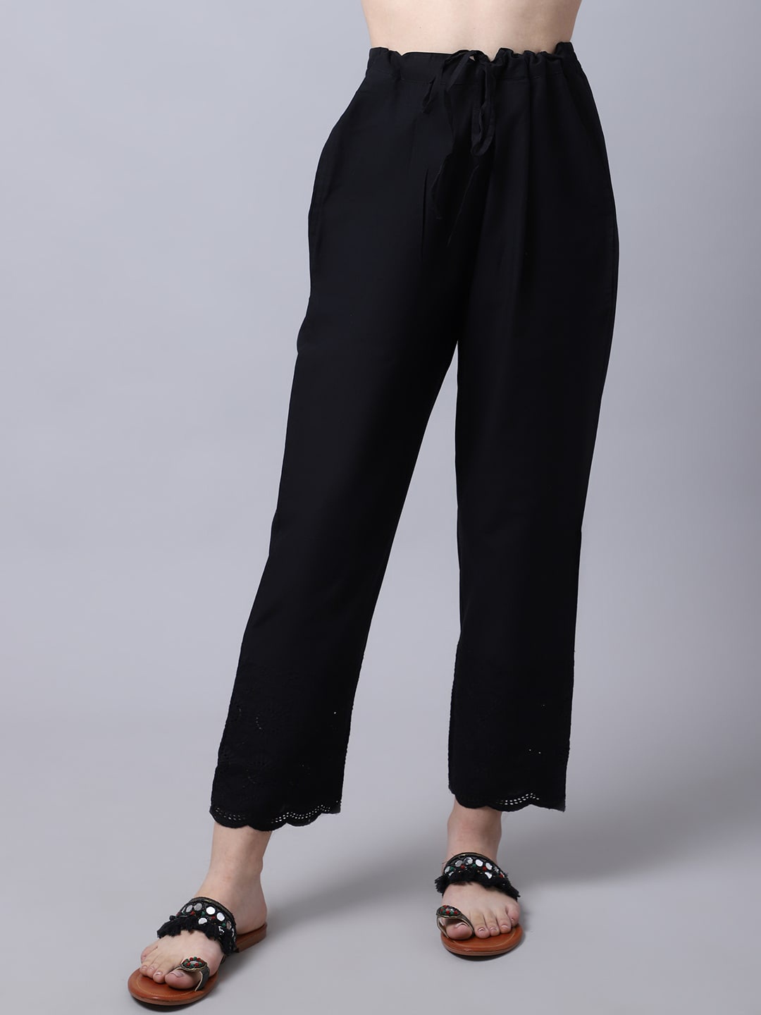 

Cantabil Women Black Solid Trousers
