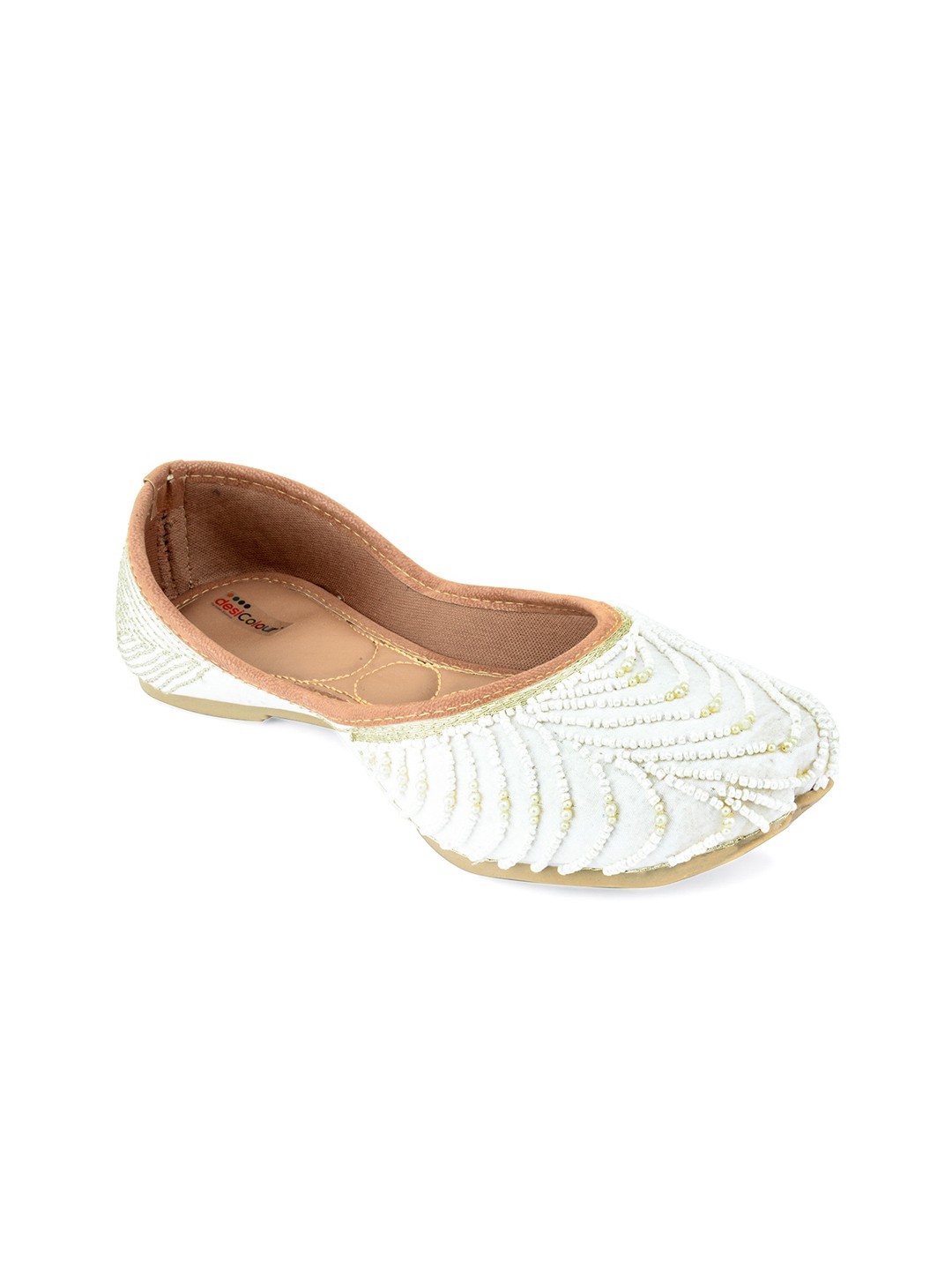 

DESI COLOUR Women Off White Ethnic Mojaris Flats