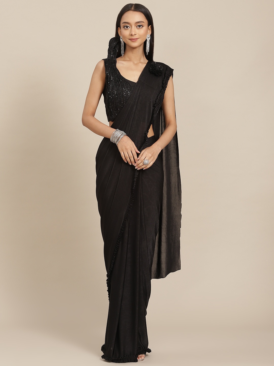 

SAARYA Black Sequinned Satin Ready to Wear Saree