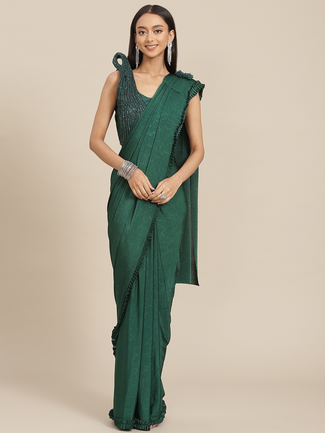 

SAARYA Green Sequinned Satin Ready to Wear Saree