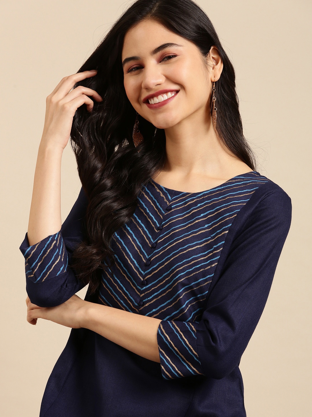 

SHOWOFF Women Navy Blue Kurta
