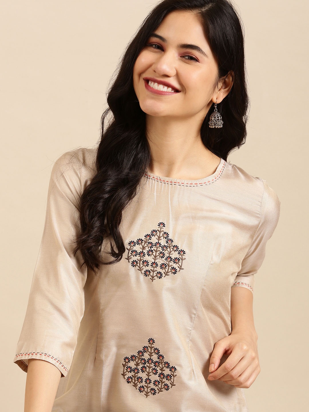 

SHOWOFF Women Beige Straight Kurta