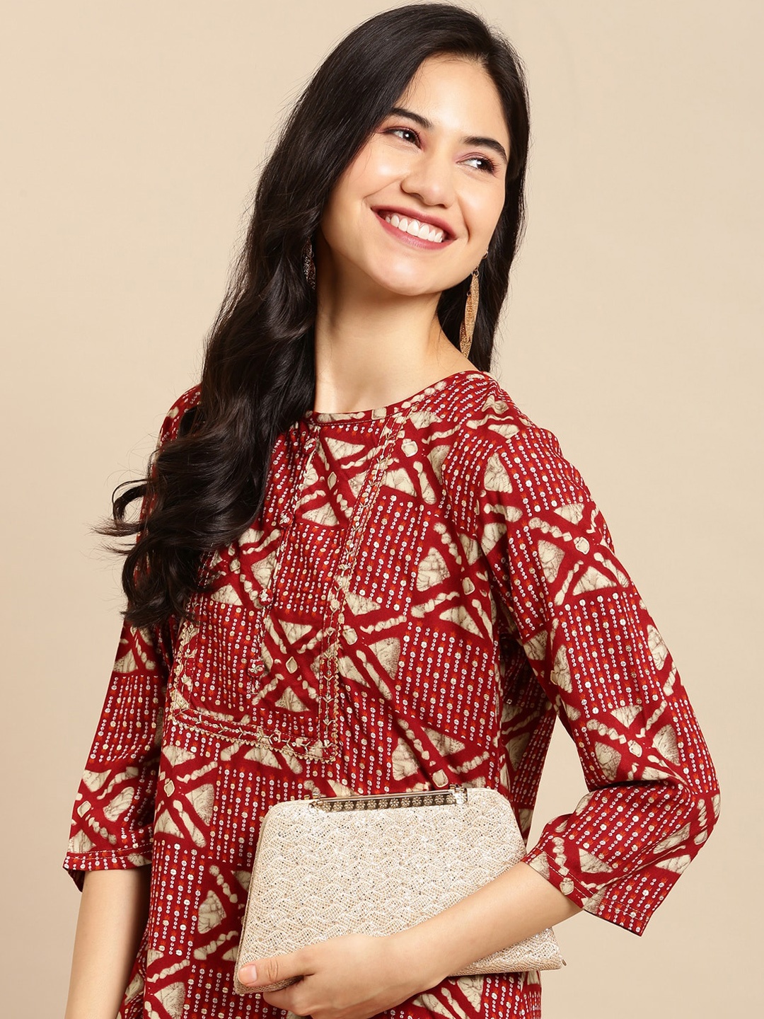 

SHOWOFF Women Maroon Printed Kurta