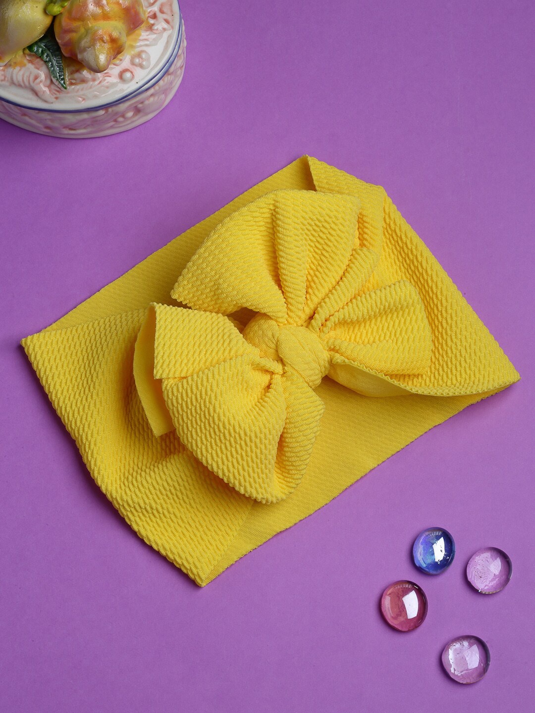 

Babymoon Girls Yellow Textured Bow Bandana Headbands