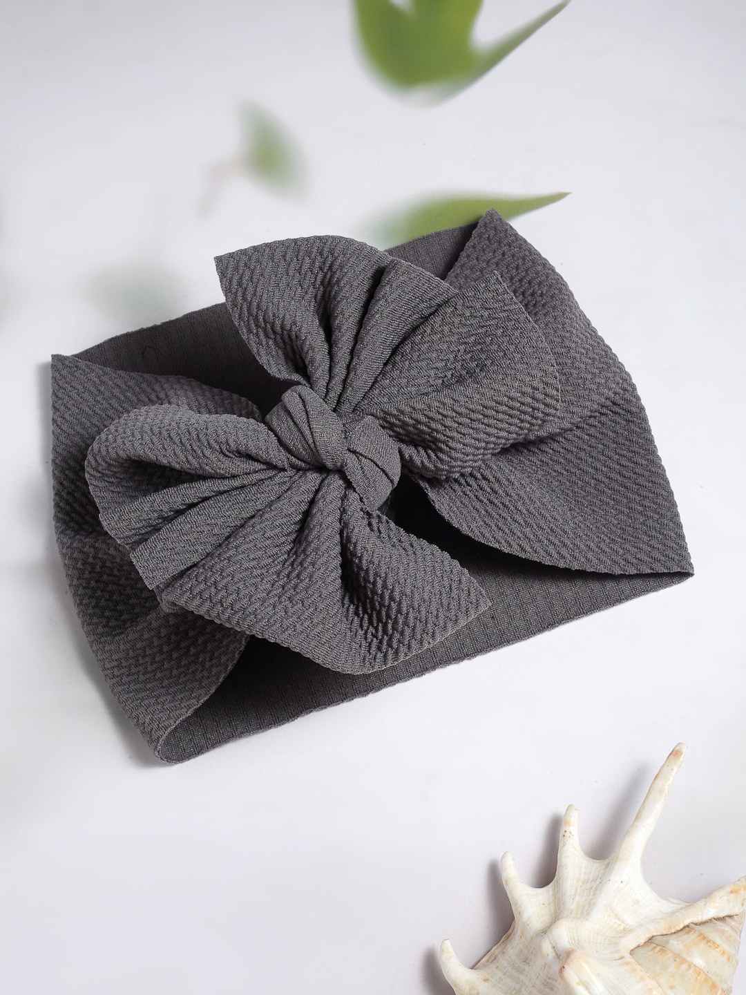 

Babymoon Girls Grey Textured Bandana Headbands With Bow