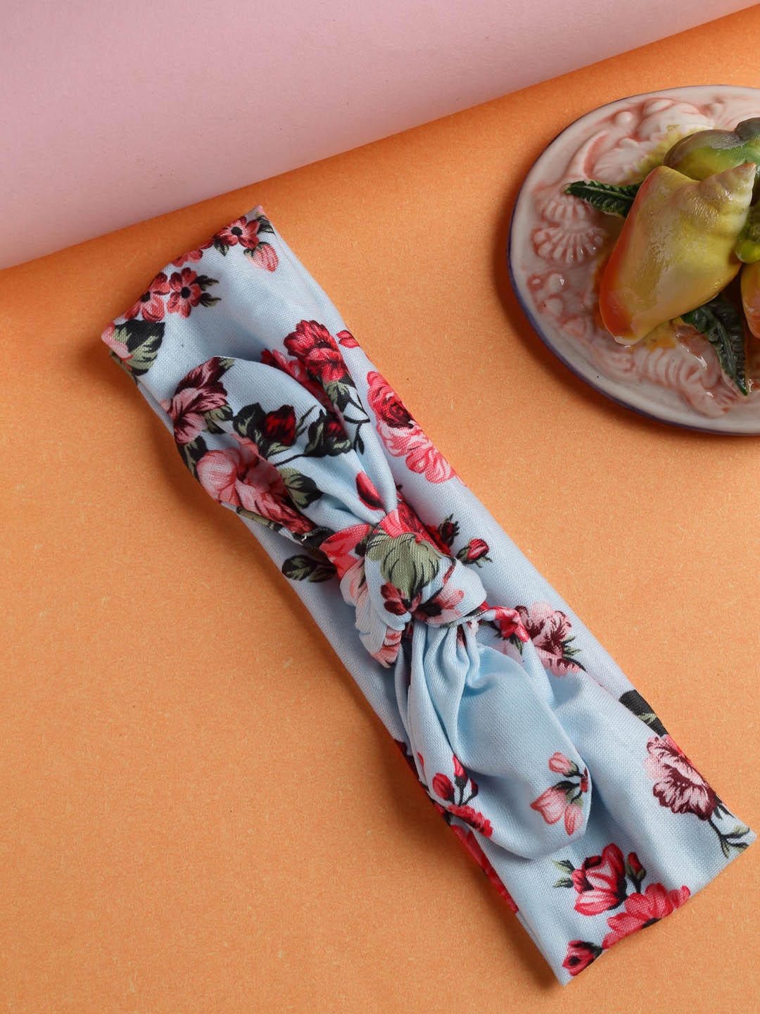 

Babymoon Girls Blue Floral Printed Turban Knotted Hairband