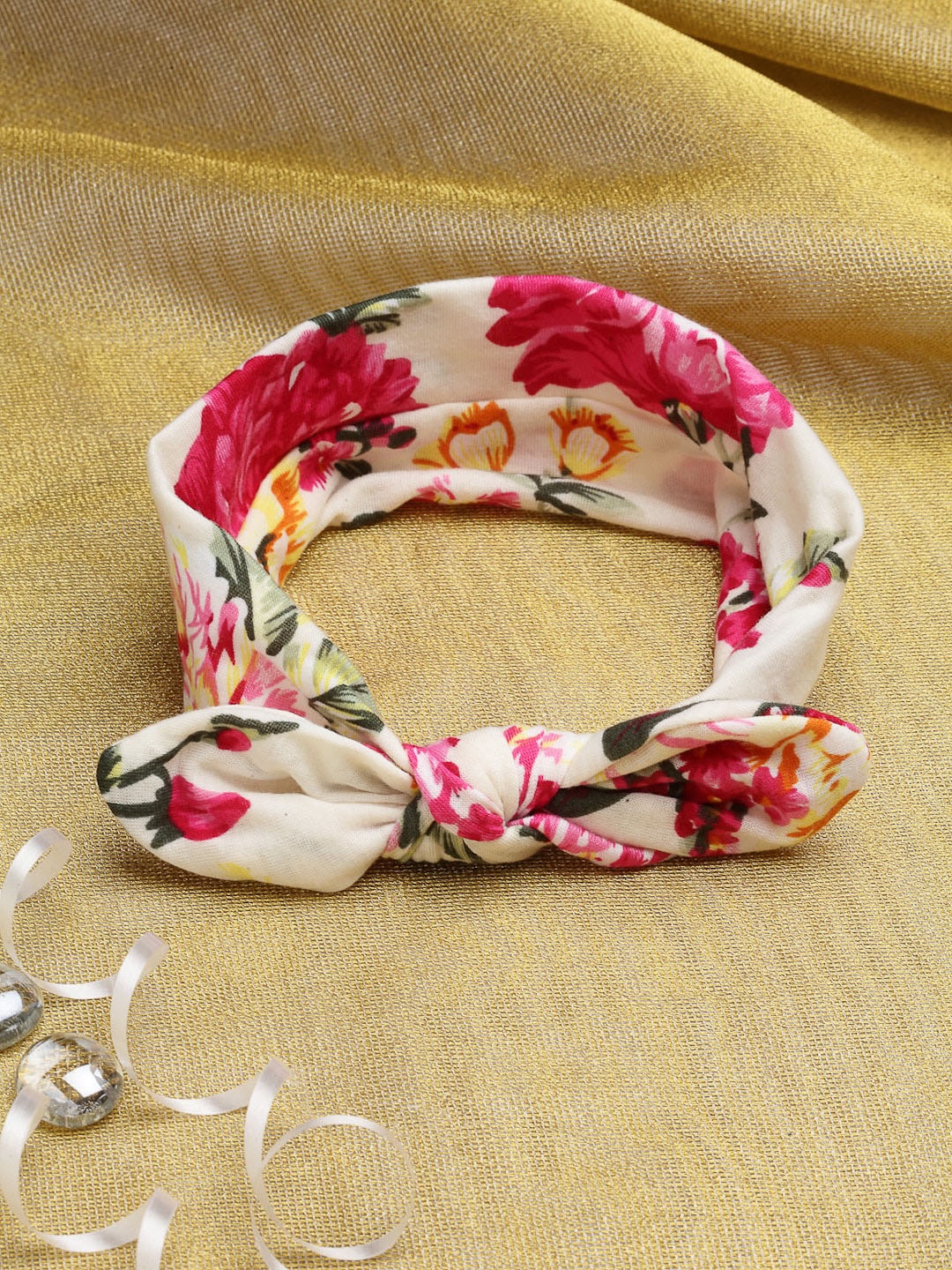 

Babymoon Girls White & Pink Printed Bow Knot Headband