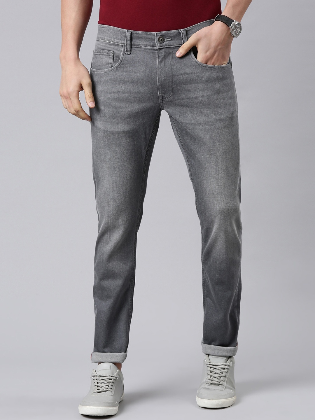 

American Bull Men Grey Skinny Fit Light Fade Jeans
