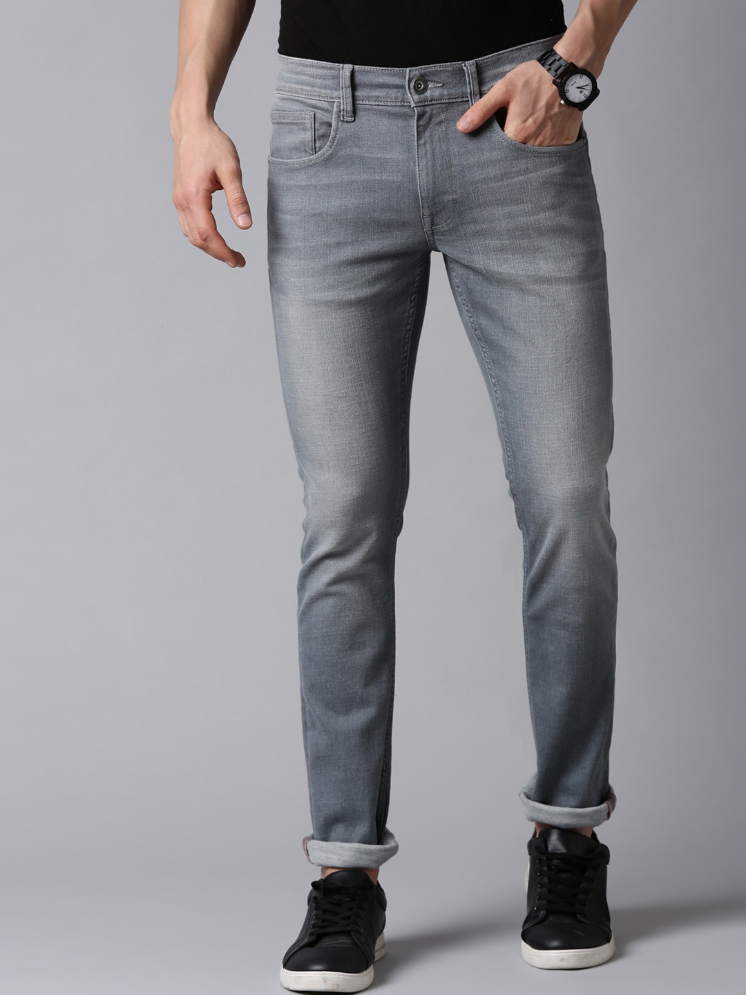 

American Bull Men Grey Skinny Fit Light Fade Jeans