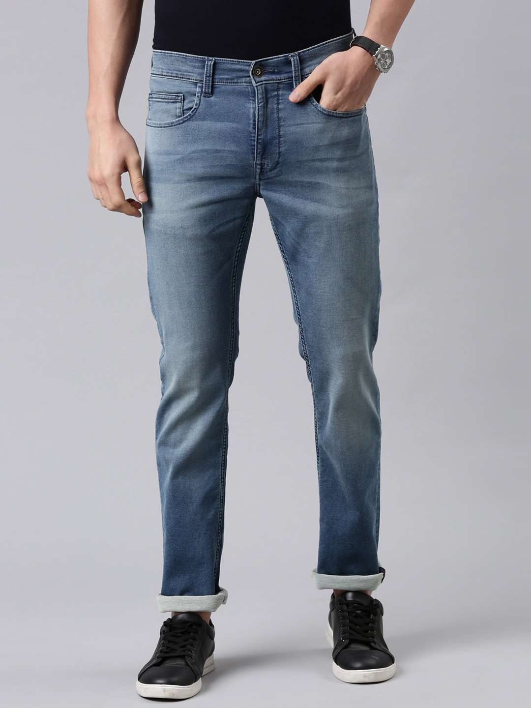 

American Bull Men Blue Slim Fit Light Fade Stretchable Jeans