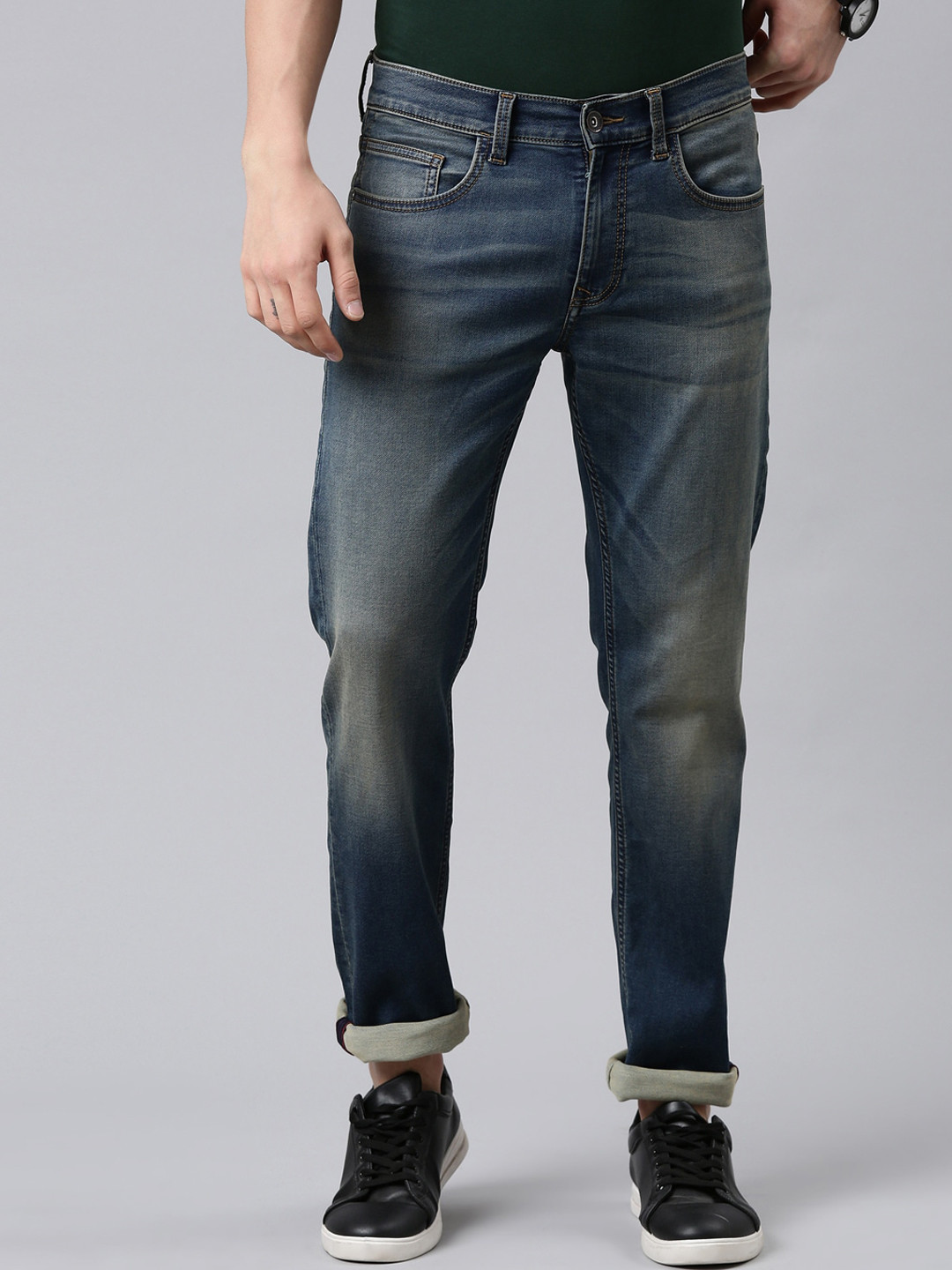 

American Bull Men Navy Blue Low-Rise Light Fade Jeans