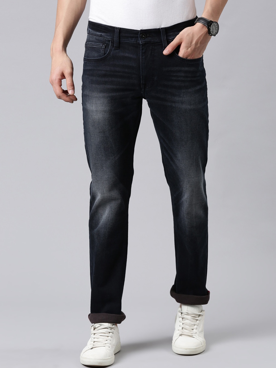 

American Bull Men Black Regular Fit Mid Rise Light Fade Jeans