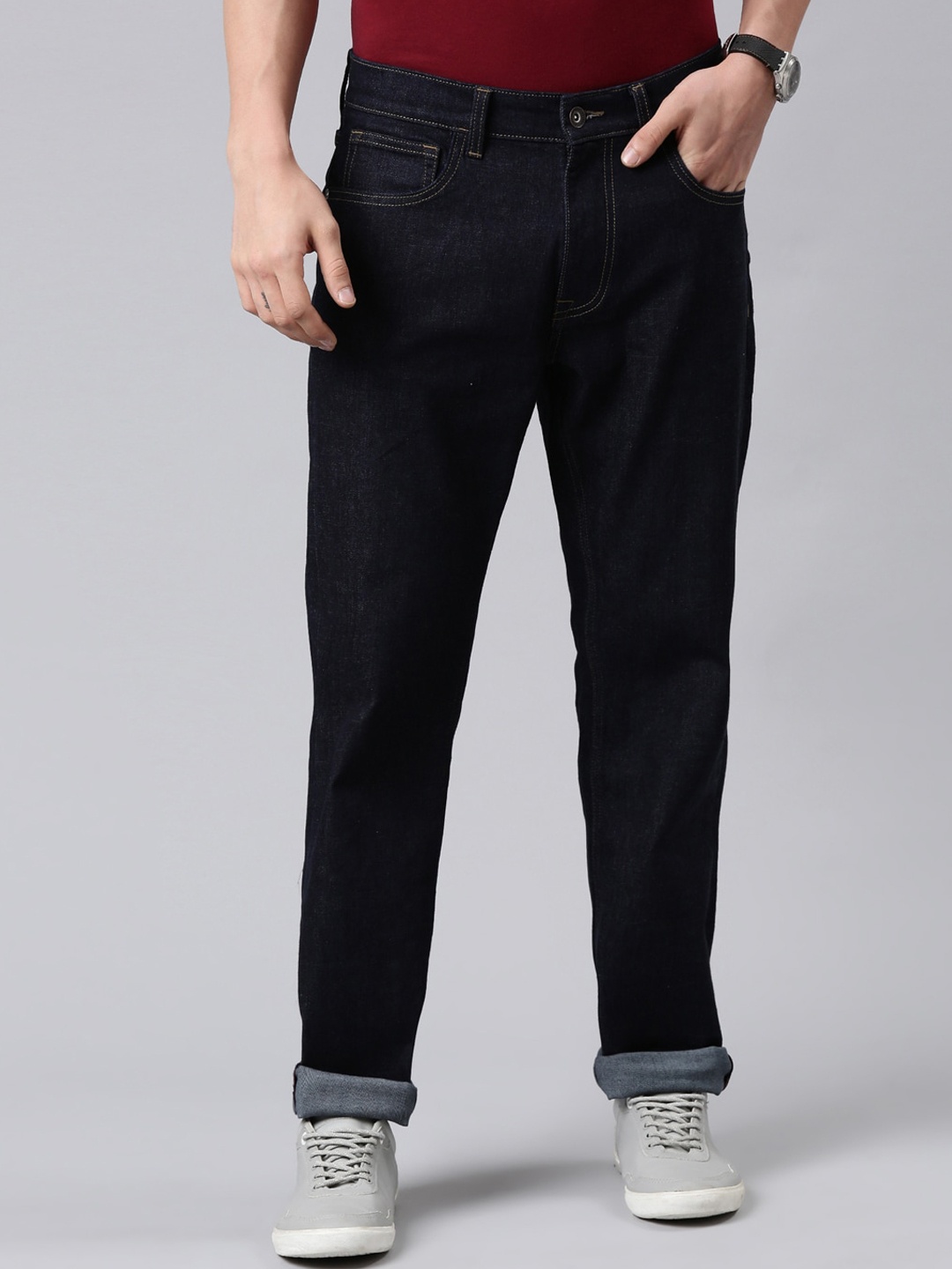 

American Bull Men Navy Blue Regular Fit Mid Rise No Fade Jeans