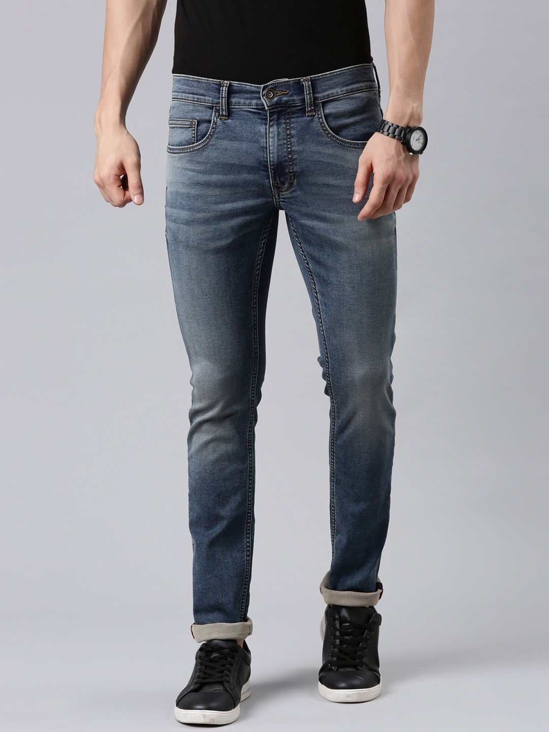 

American Bull Men Navy Blue Skinny Fit Mid Rise Light Fade Jeans