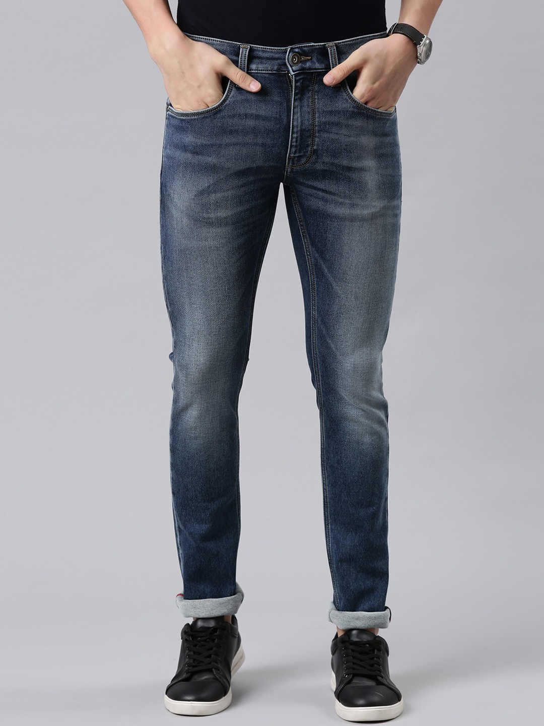 

American Bull Men Navy Blue Skinny Fit Mid Rise Light Fade Jeans