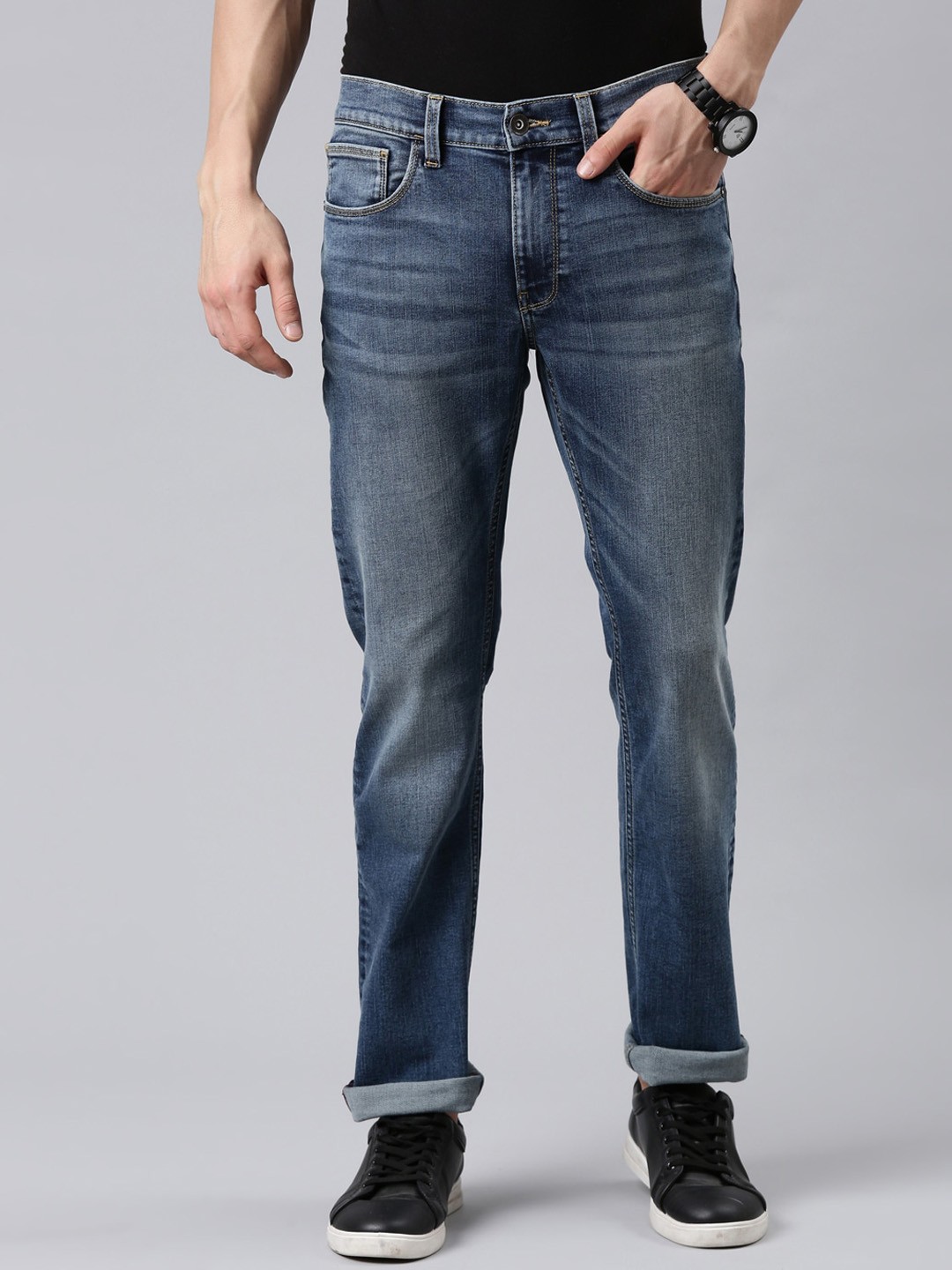 

American Bull Men Blue Regular Fit Mid Rise Light Fade Jeans