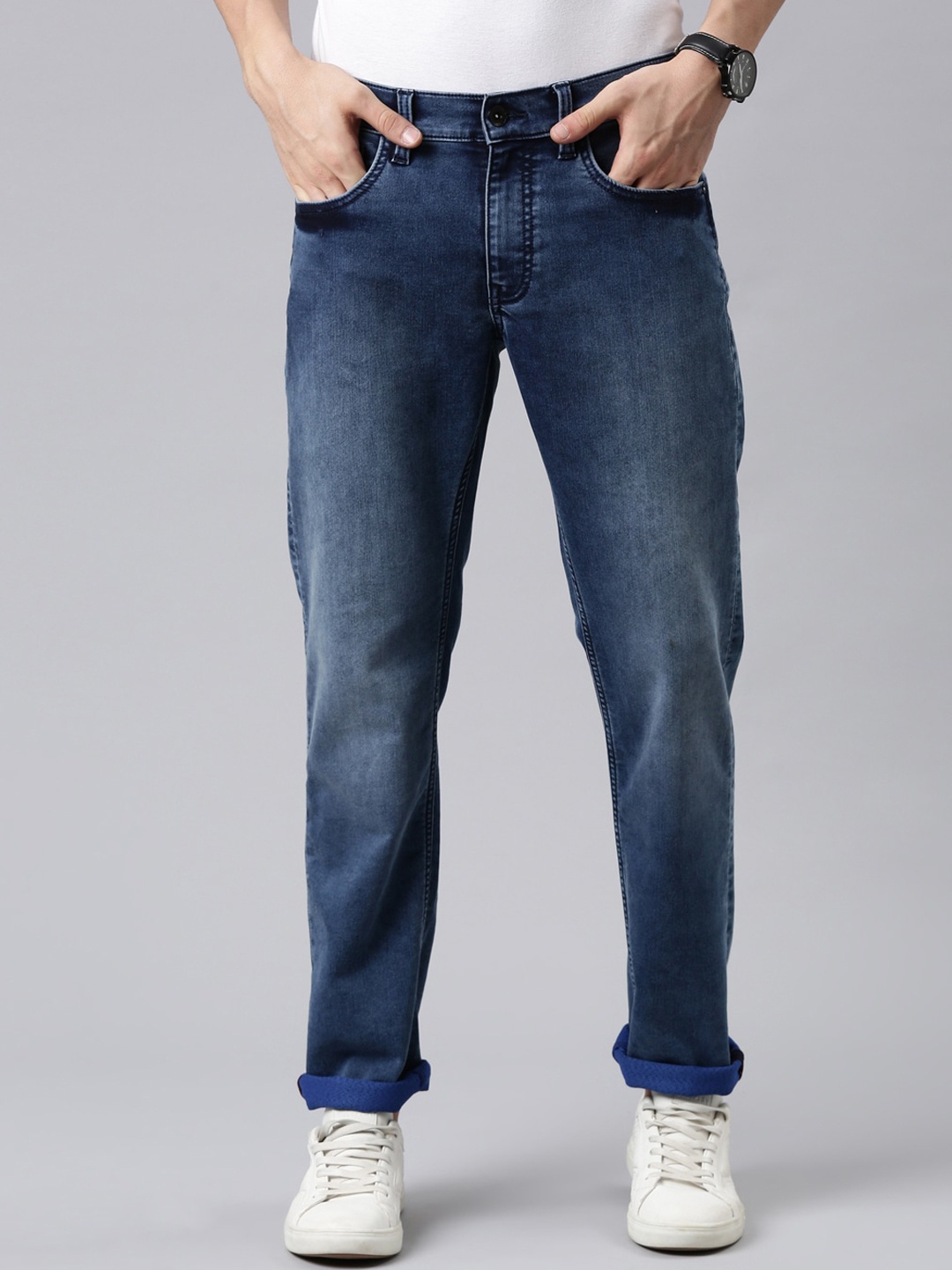 

American Bull Men Blue Slim Fit Low-Rise Light Fade Jeans
