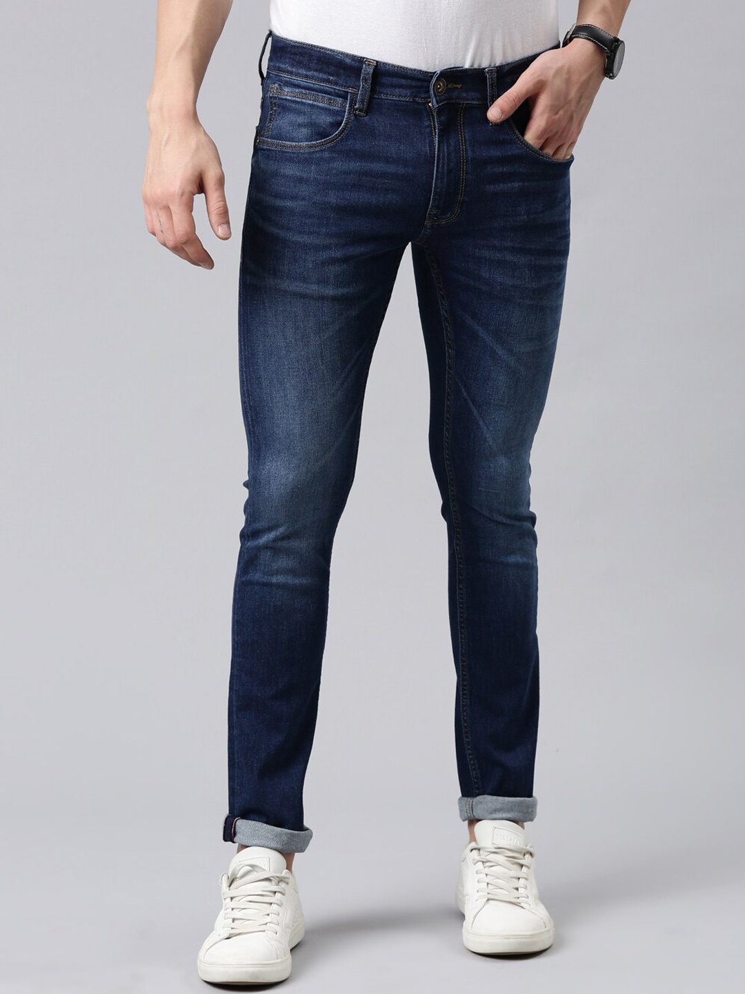 

American Bull Men Blue Skinny Fit Low-Rise Light Fade Jeans