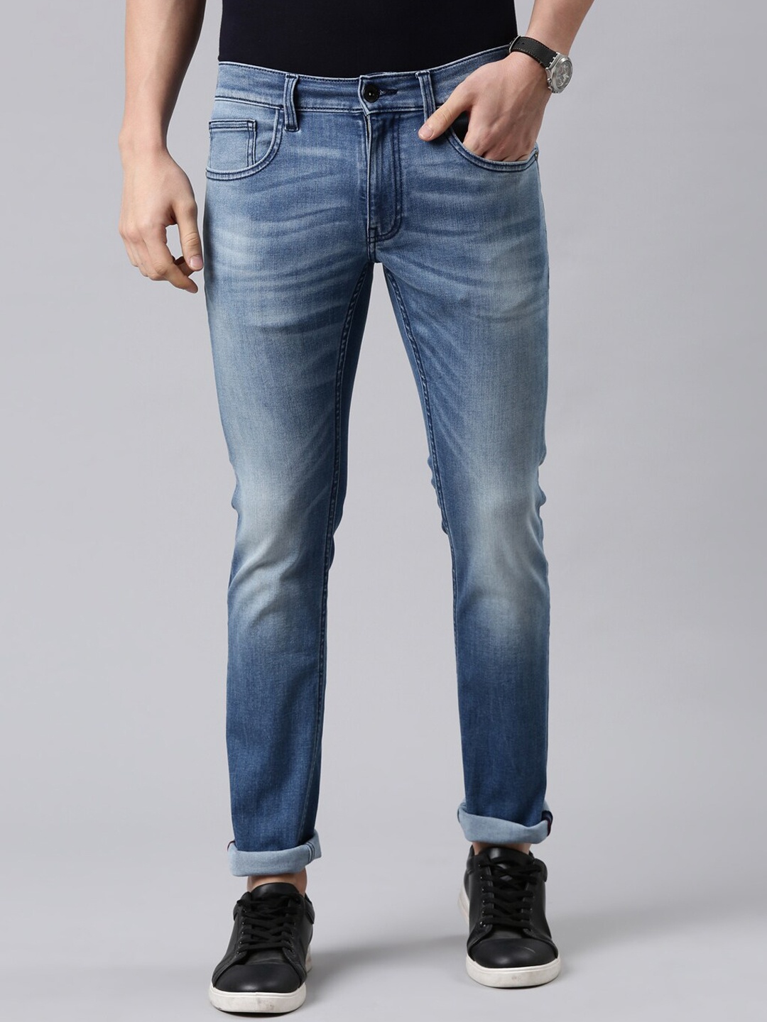 

American Bull Men Blue Skinny Fit Mid Rise Heavy Fade Jeans