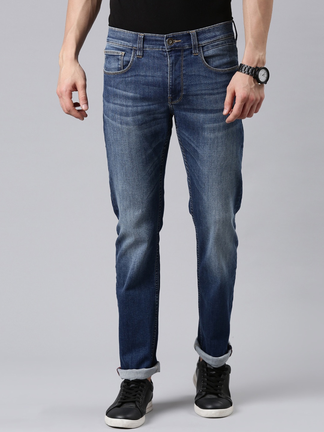 

American Bull Men Navy Blue Slim Fit Mid Rise Light Fade Jeans
