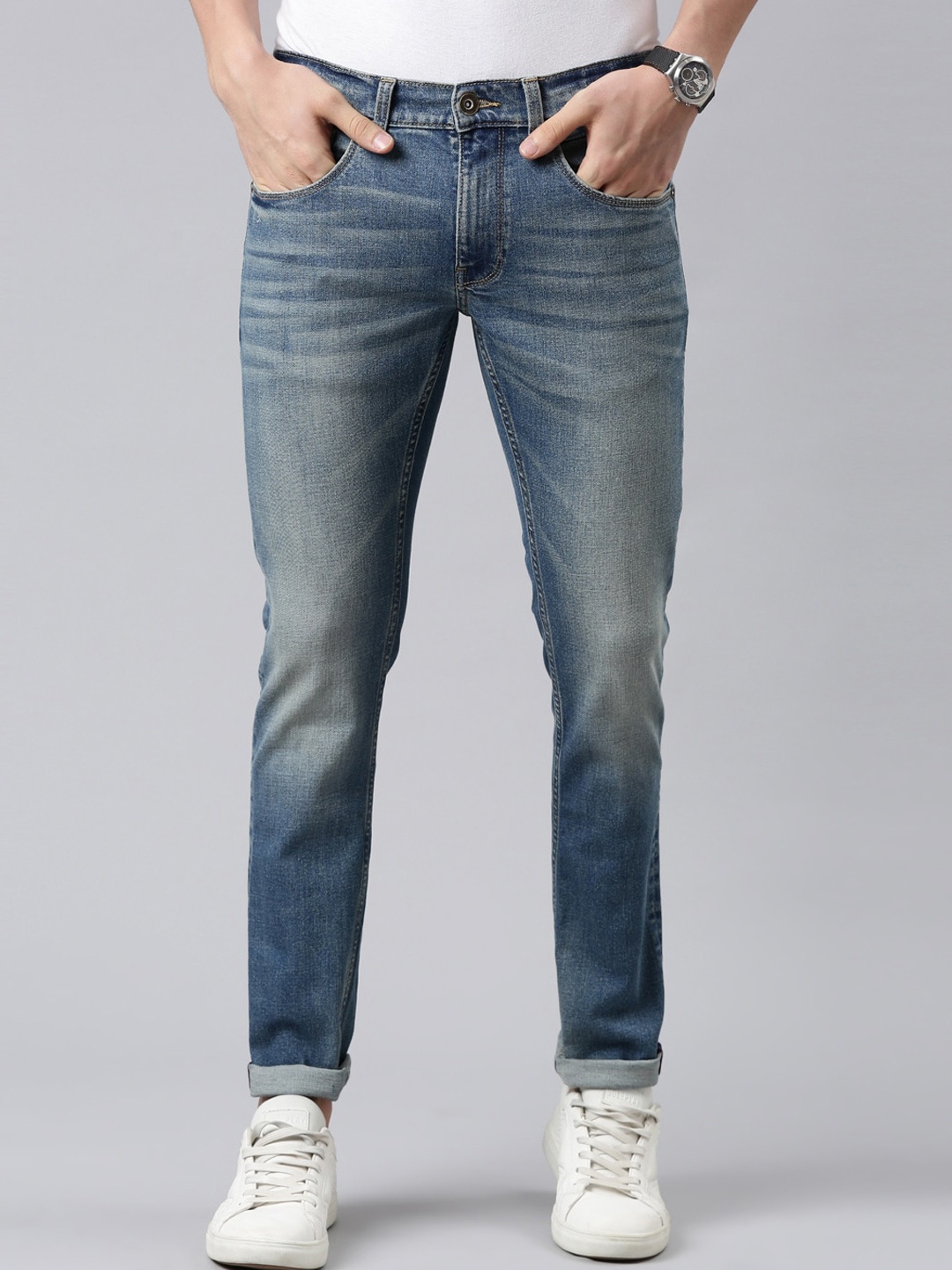 

American Bull Men Blue Skinny Fit Mid Rise Heavy Fade Jeans