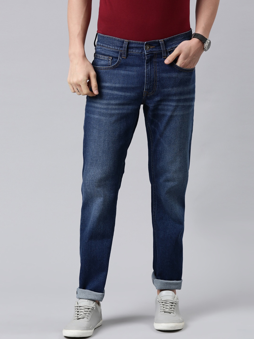 

American Bull Men Blue Regular Fit Mid Rise Light Fade Jeans
