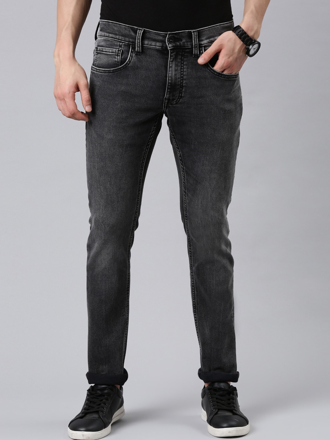 

American Bull Men Grey Skinny Fit Light Fade Jeans