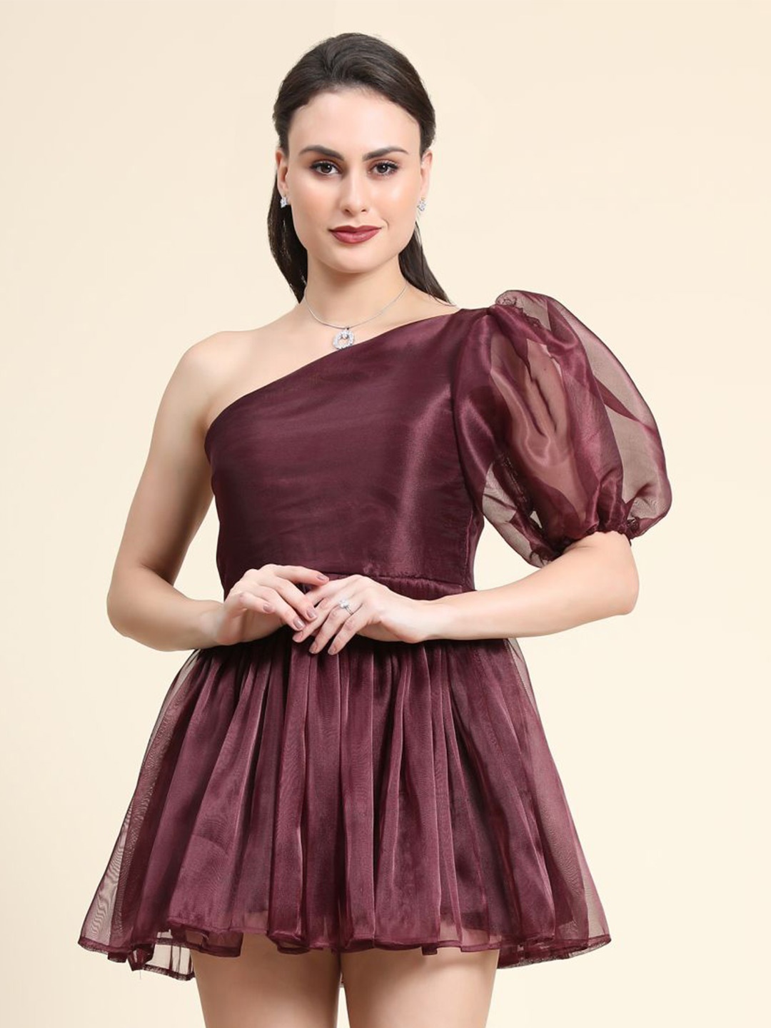 

Phenav Maroon Satin Mini Dress