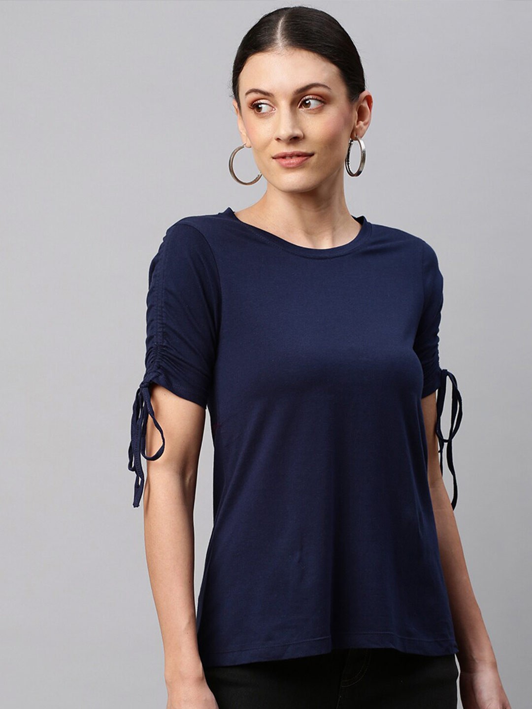 

Chemistry Navy Blue Solid Pure Cotton Top