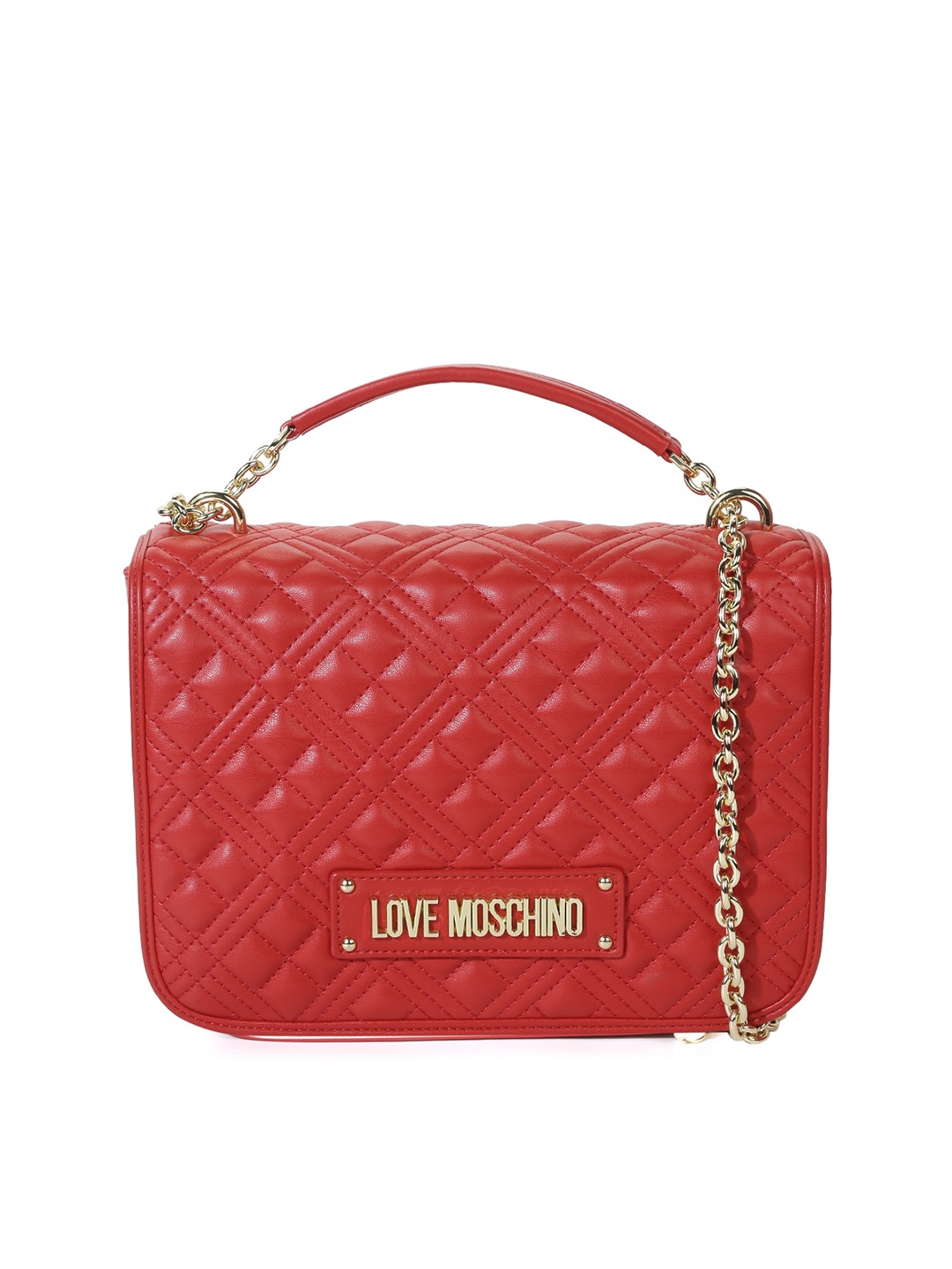 

LOVE MOSCHINO Red Embellished PU Structured Shoulder Bag