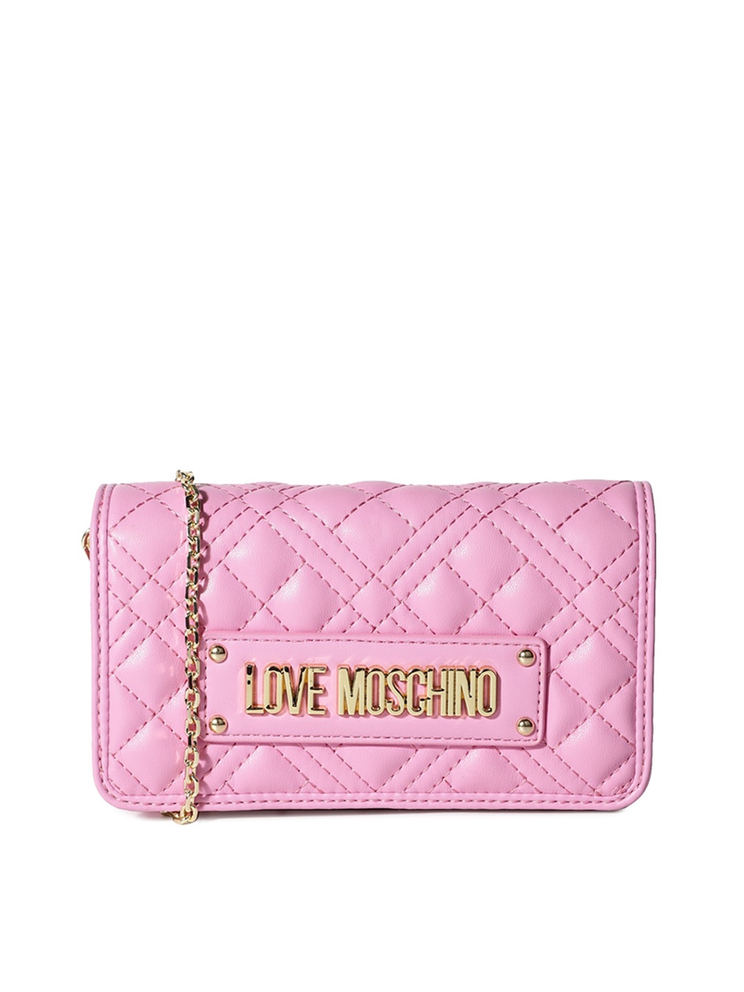 

LOVE MOSCHINO Women Textured PU Structured Sling Bag with Quilted, Pink