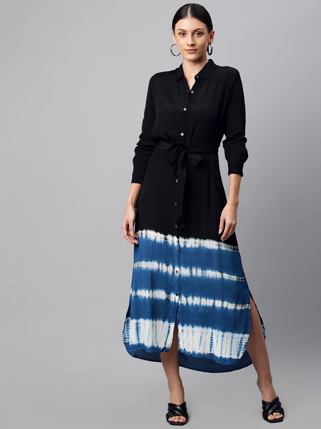 

Chemistry Black & Blue Dyed Crepe Shirt Maxi Dress
