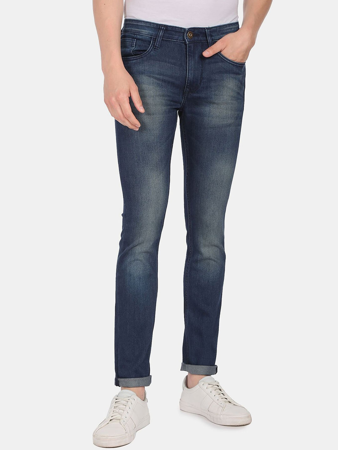 

AD By Arvind Men Blue Skinny Fit Heavy Fade Jeans